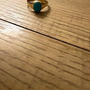 Solid 14k Gold Tone Ring with Turquoise Oval Stone - Women Jewelry